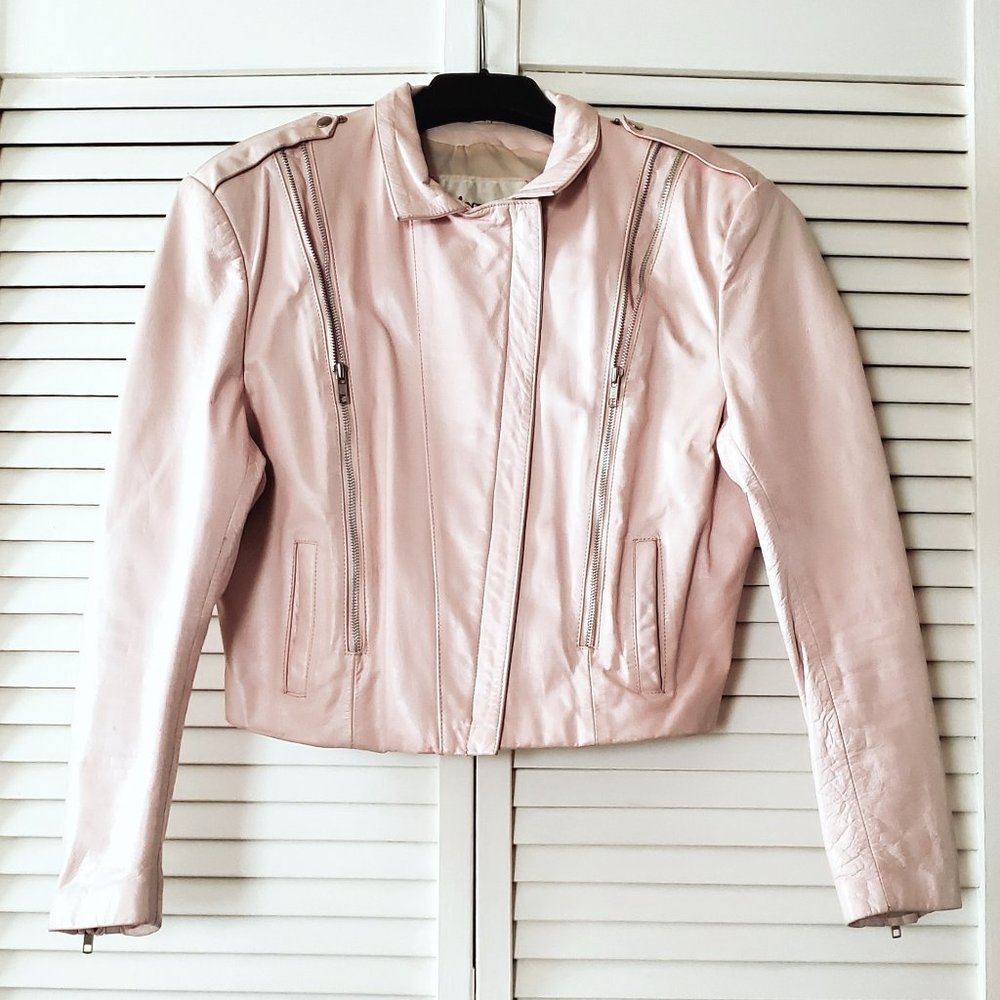 Pink Leather 1980's Moto Jacket for Women